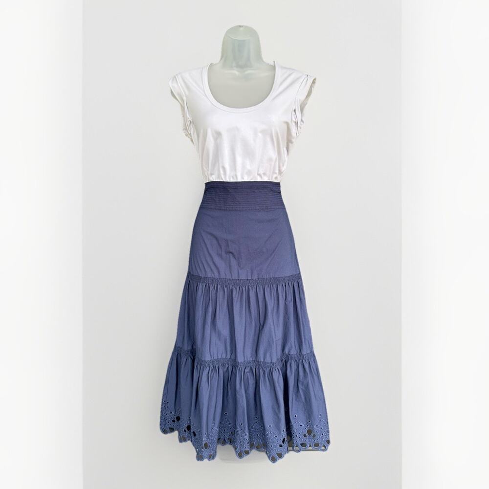 Veronica Beard Amaia Navy White Midi Dress Smocked Crochet XS Vacation Beach - Picture 2 of 13